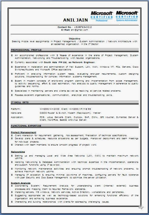 Resume format for software engineers freshers
